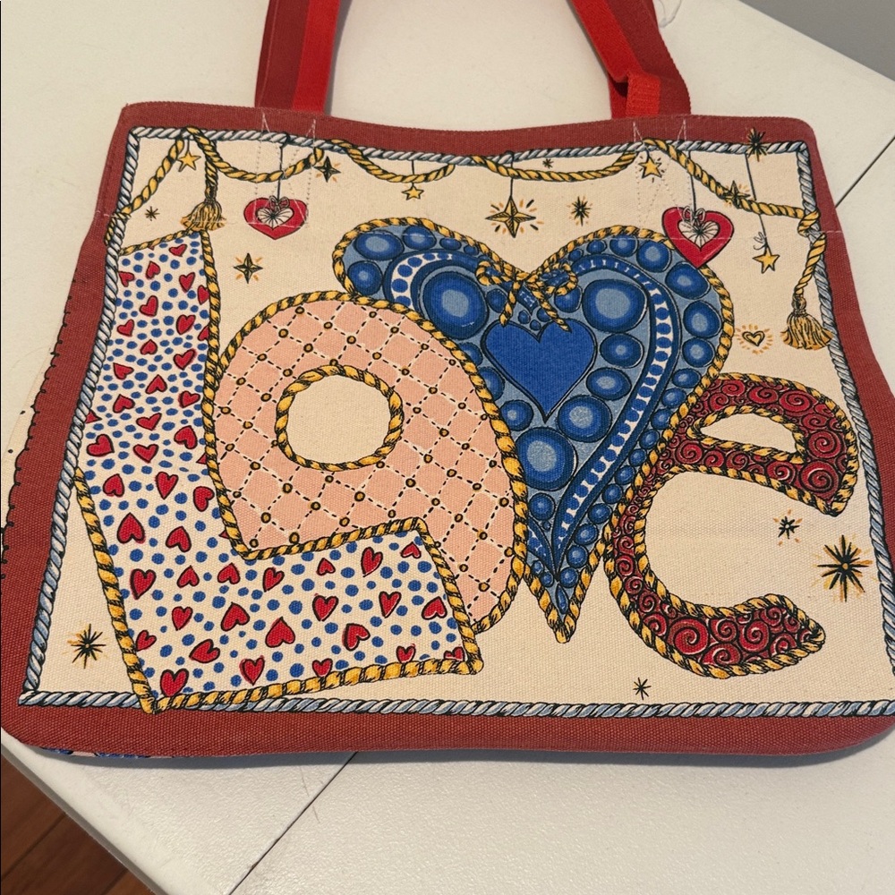 NWOT Brighton Multicolor Artistic Holiday Love Canvas Tote Fun Playful Oversized - Picture 6 of 10